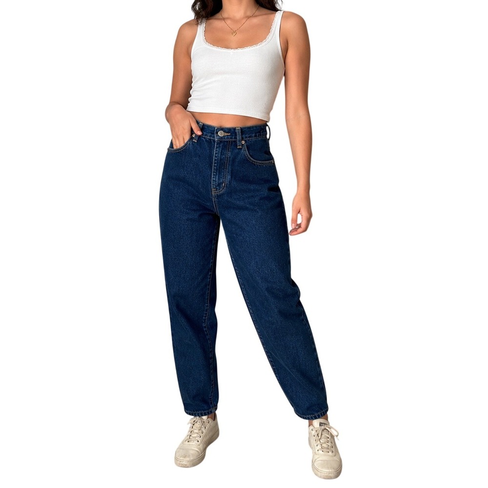 GITANO VINTAGE High Rise Tapered Jeans Dark Wash Denim back pocketless 14‎ Reg